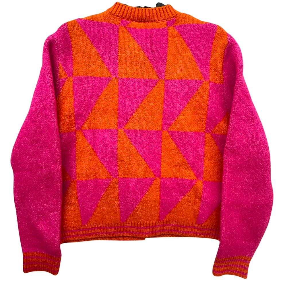 Mango Knitted Cardigan with Jewel Button Women's XL Pink Orange Geometric NWT - Picture 3 of 6